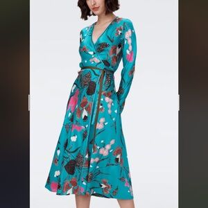 Diane Von Furstenberg Floral Midi Dress in Pink and Gold- reversible!